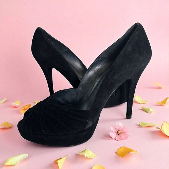 STUART WEITZMAN Black Suede Peeptoe Heels Size 9.5 - Picture 1 of 10